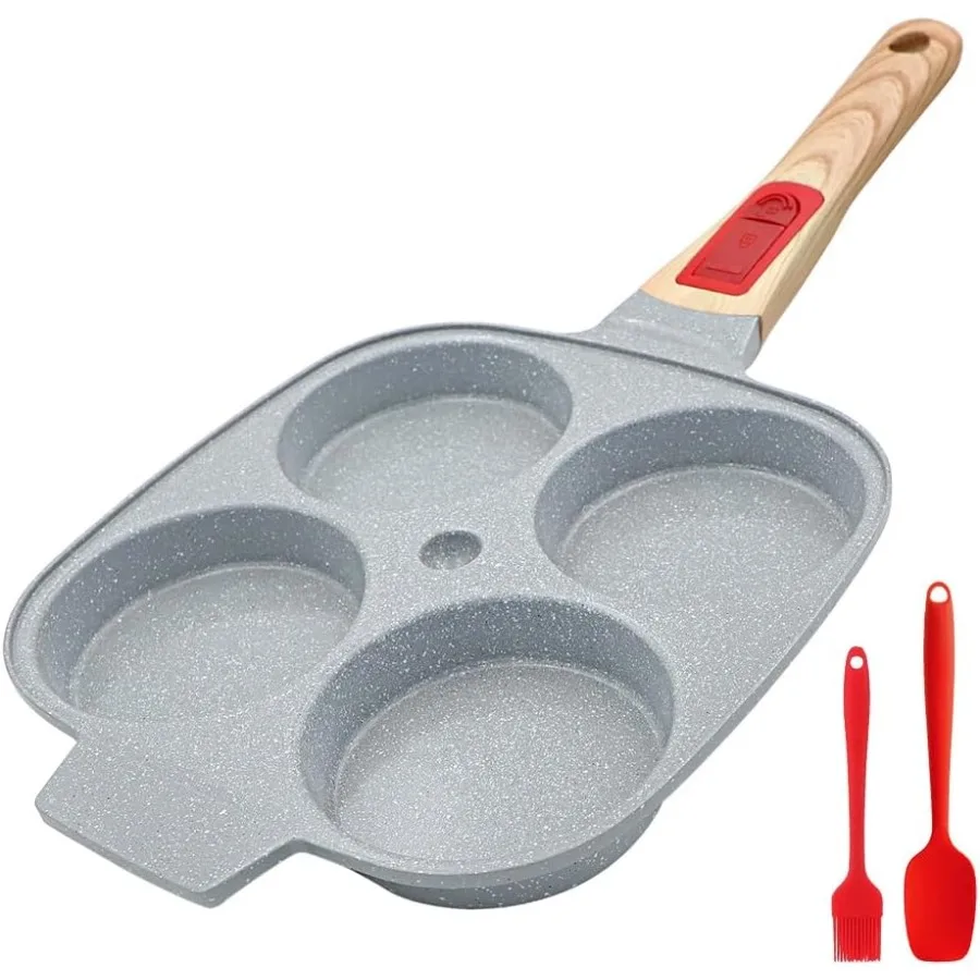 

Керамическая сковорода для яиц с антипригарным покрытием, 4-чашкольная сковорода для жареных яиц со съемной ручкой, сковорода для омлета, индукционная, синяя