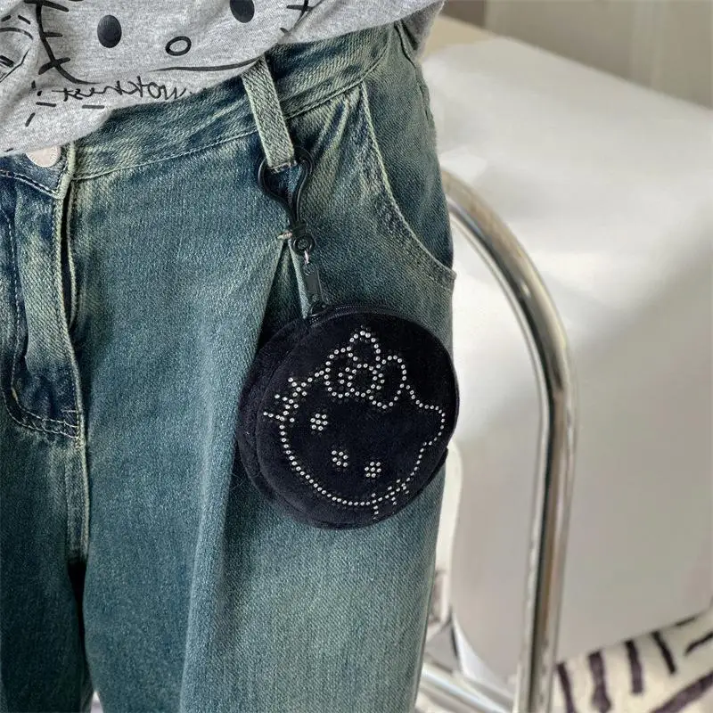 1PC Cute Cartoon Hot Drilling HelloKitty Niche Portable Coin Purse Keychain Plush Premium Earphone Organizer Bag Pendant