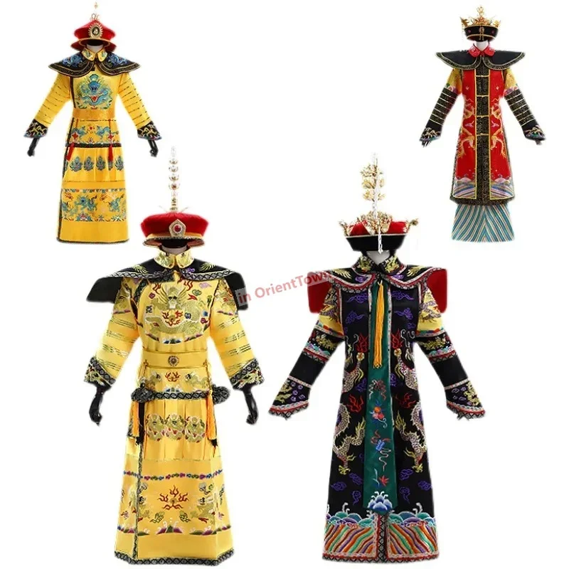 จีน Qing Dynasty Royal Dragon Robe Manchu จักรพรรดิ Queen High-End ปักเครื่องแต่งกายเสื้อผ้าการถ่ายภาพชุด