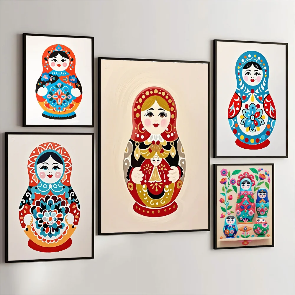 Matryoshka Dolls DIY Sticky Poster Whitepaper Prints Posters Artwork Vintage Decorative Painting