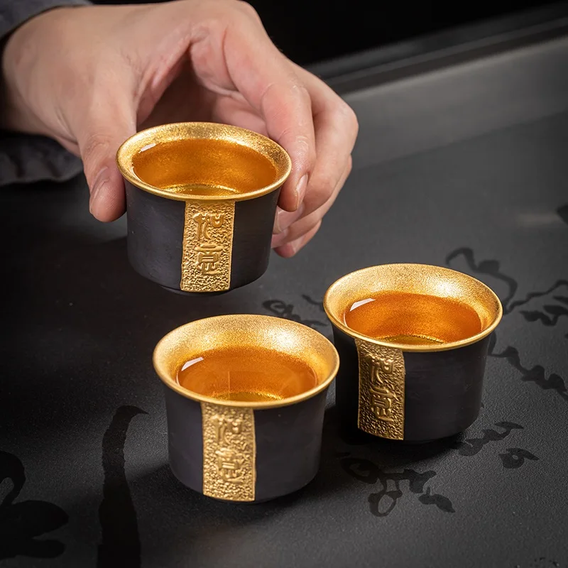 |Light luxury ruyi violet arenaceous gold gilding, kung fu tea set high-grade handmade glass sheet master tea cups of tea