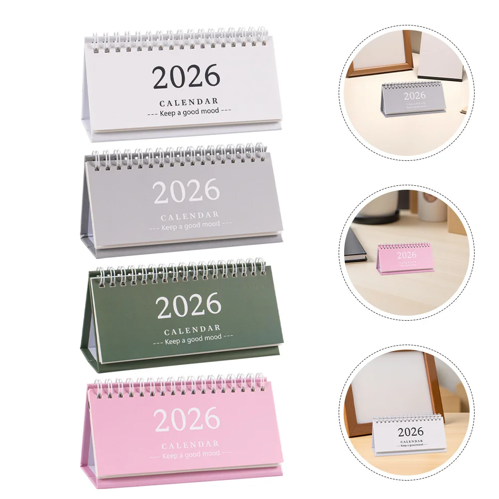 

4Pcs Long Desk Calendar 2026 Minimalist Small Standing Flip Calendar Portable Planner for Office Study Home Daily Organization