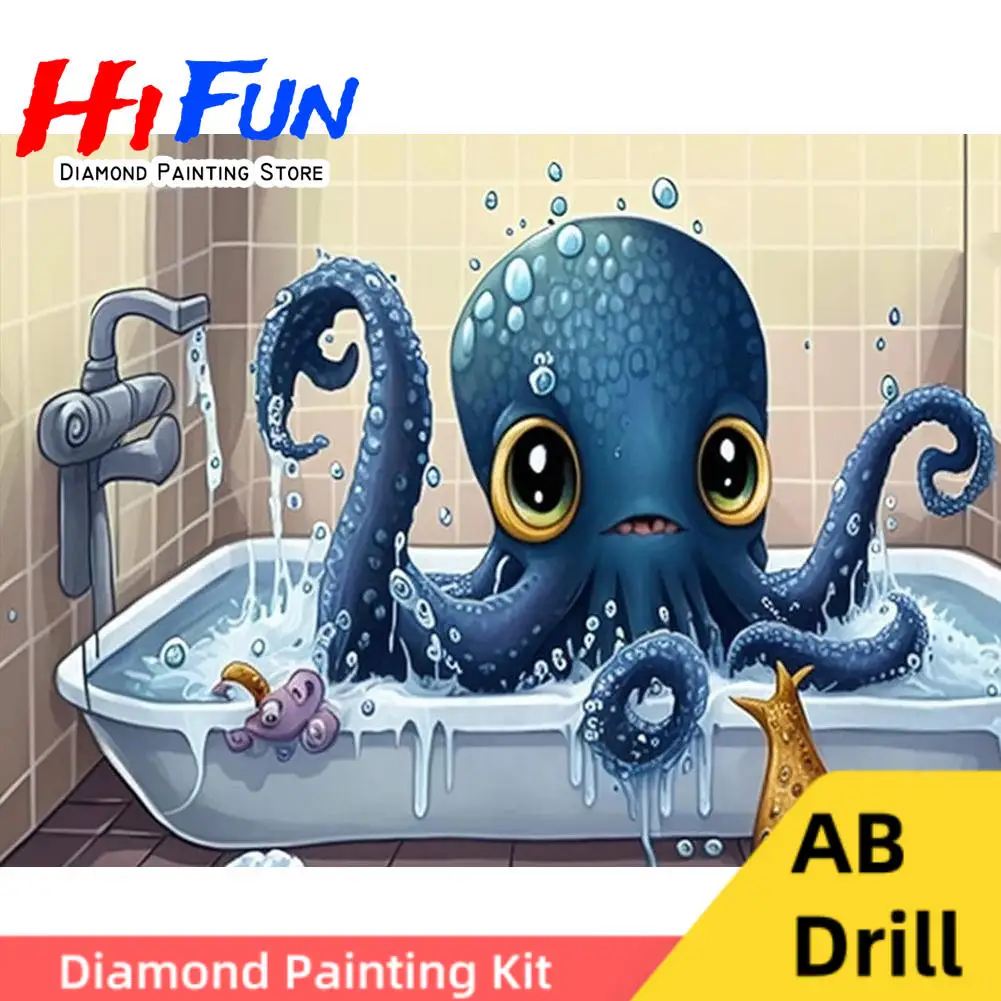 

Octopus in The Bathtub Art 5D DIY Diamond Painting Mosaic Craft AB Drills Funny Dark Humor Dopamine Funky Bathroom Decor