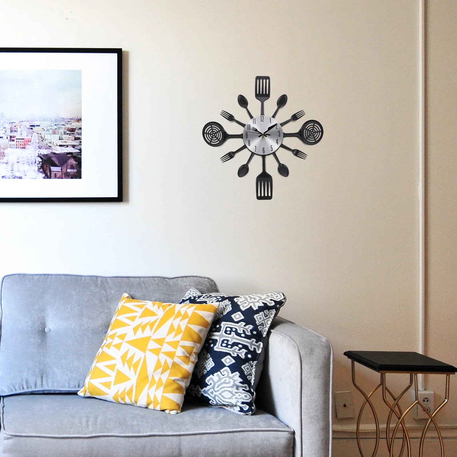 

Kitchen Wall Clock Stainless Steel Fork Spoon Decorative Modern Silent Movement For Living Room Bedroom Background Wall Cutlery