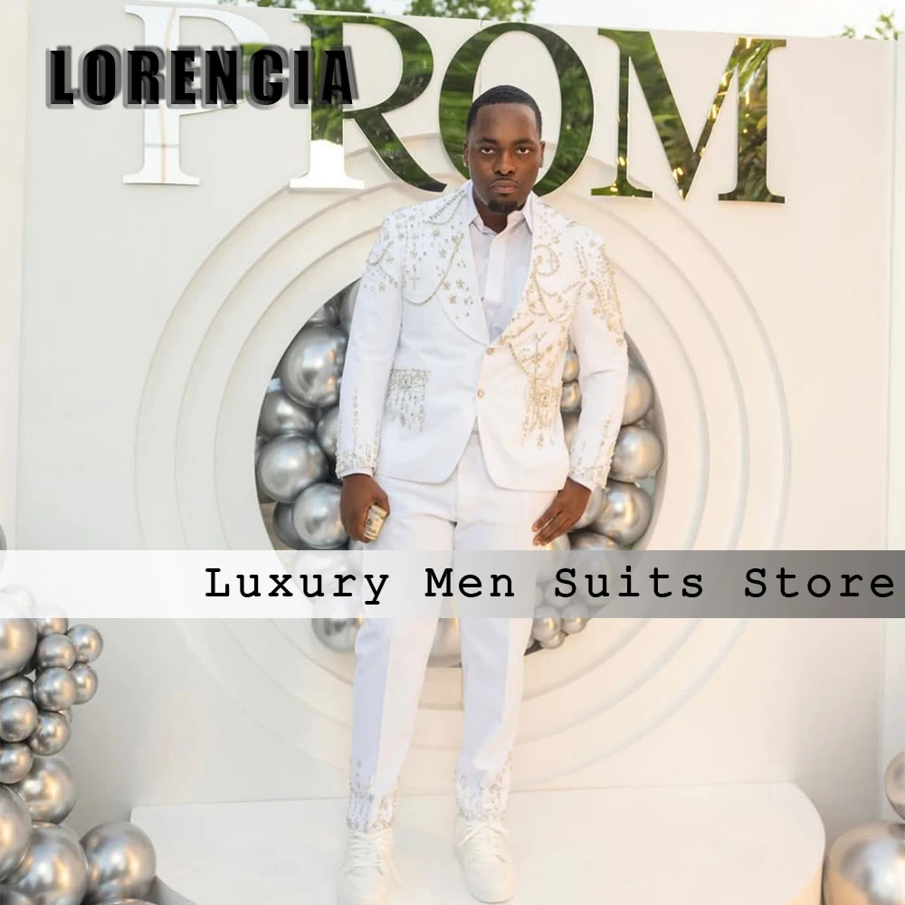 Luxury Crystal Men Suits 2 Pieces Beading Glitter Wedding Tuxedos for Groom Customized Blazer Pants abiti uomo estivi eleganti