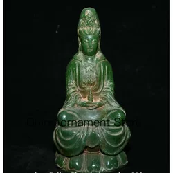 8.8” Old Chinese Green Jade Carving Kwan-yin Guan Yin Goddess Statue Sculpture