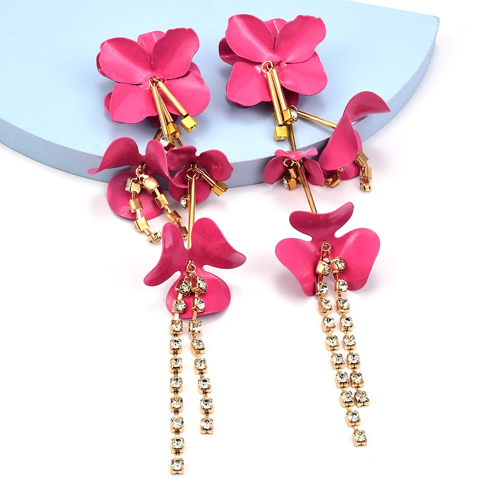 Bohemian Pink Flower Dangle Earrings For Women Fashion Elegant Handmade Earrings Wedding Jewelry Accessories Brincos