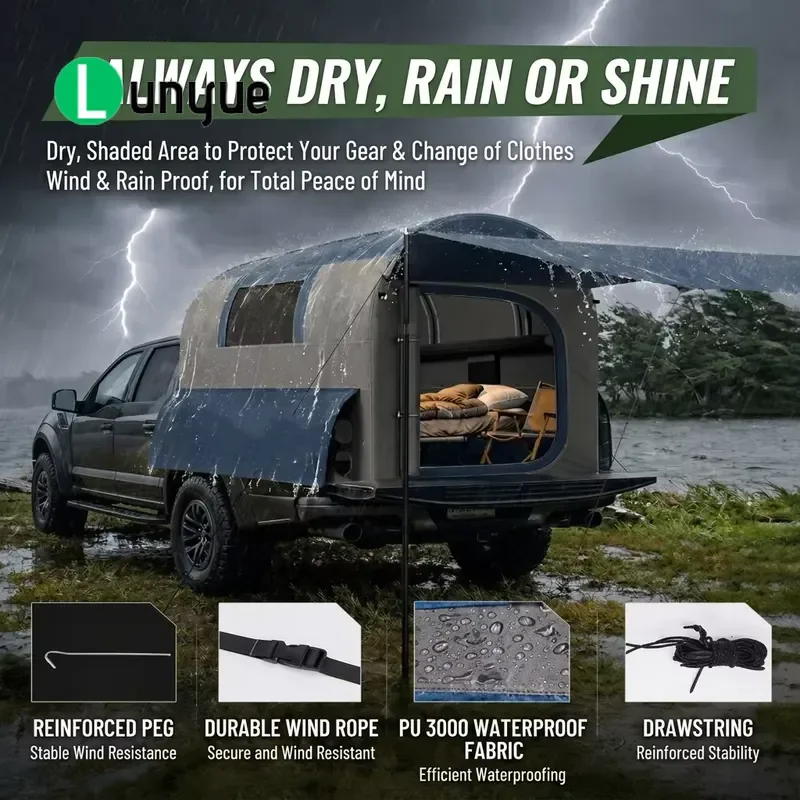 Inflatable Pickup Truck Tent Removable Tailgate Camping Shelter 5 Person Lightweight Waterproof 2000-3000mm Outdoor Gear