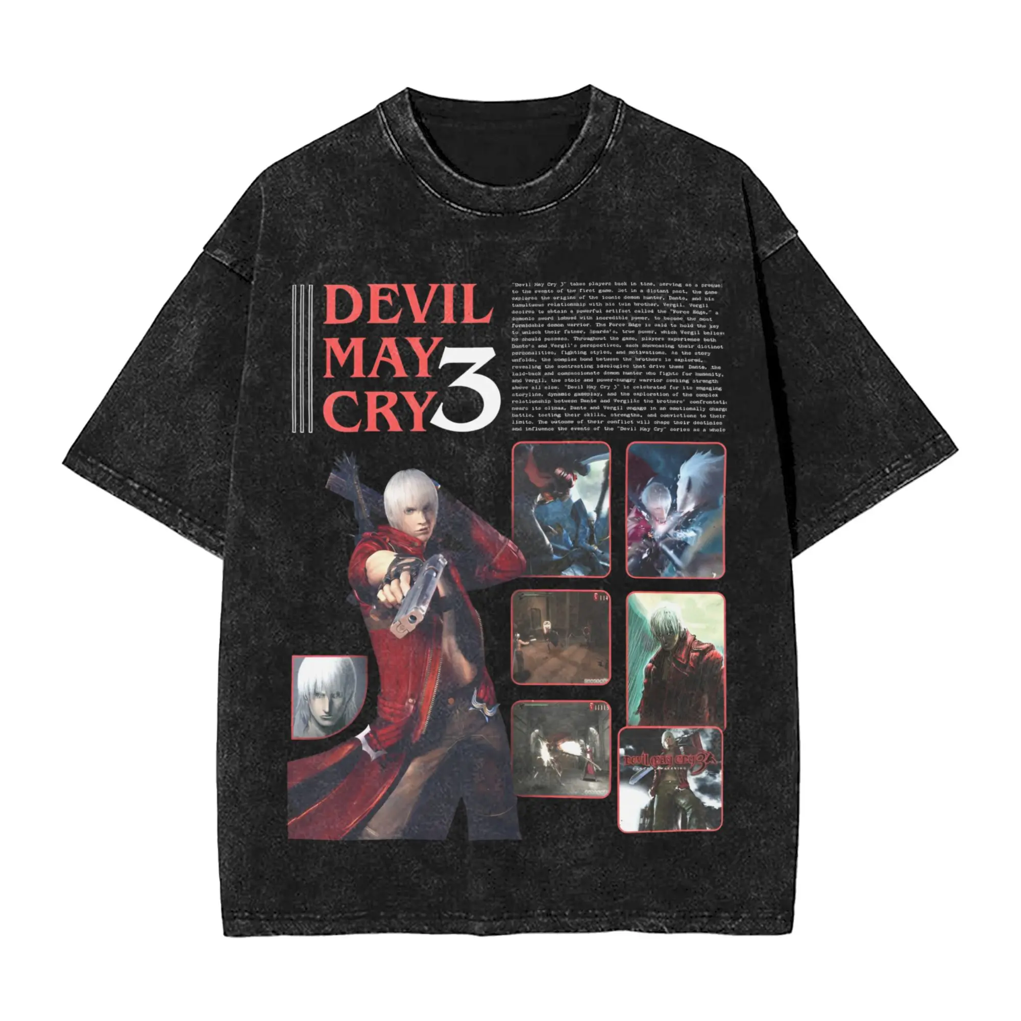 

Devil May Cry Dante Game Poster Washed T-Shirt Man Y2K Retro Cotton T Shirts Beach Breathable Hippie Tees Oversized Tops