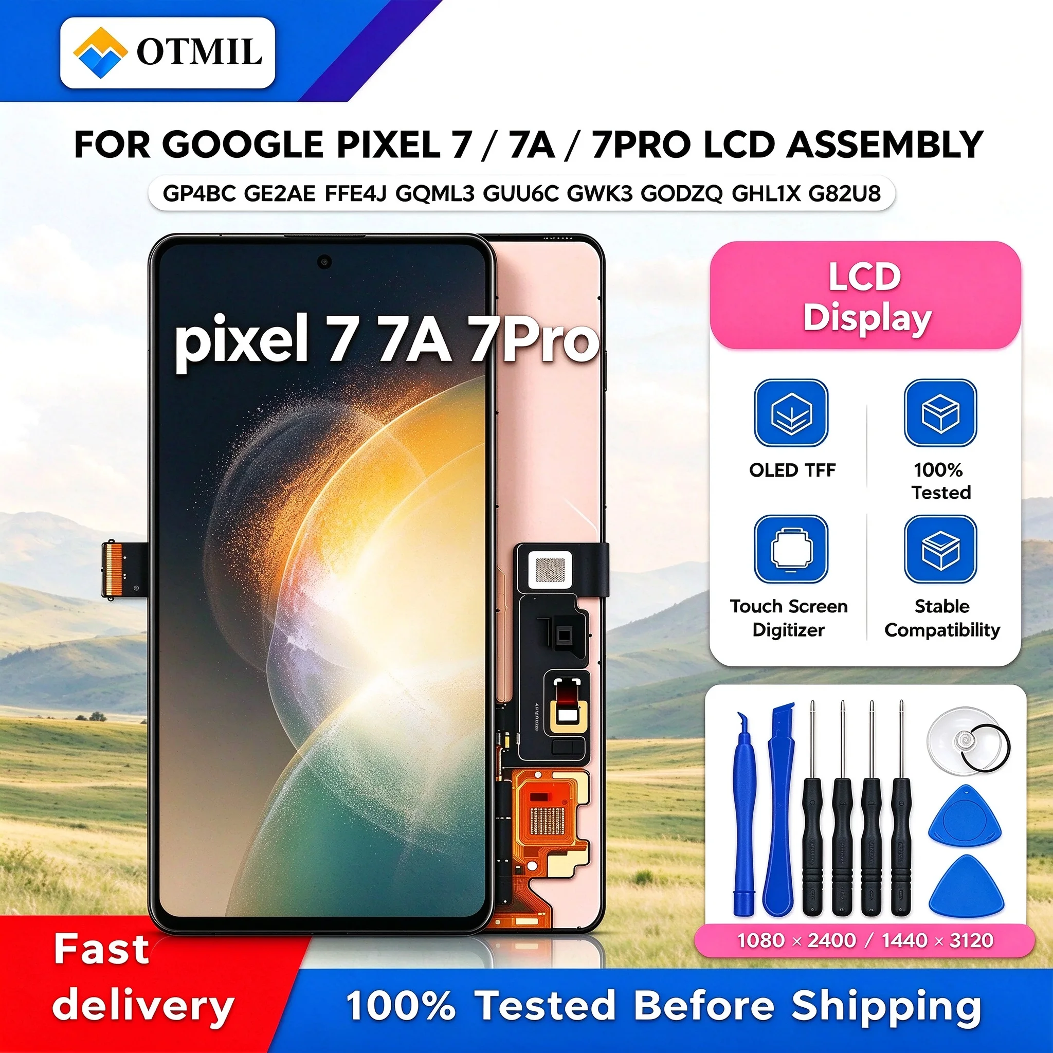 LCD Touch Screen Assembly For Google Pixel 7 7A 7Pro GP4BC GQML3 GWKK3 OLED TFT Display Replacement With Repair Tools With Frame