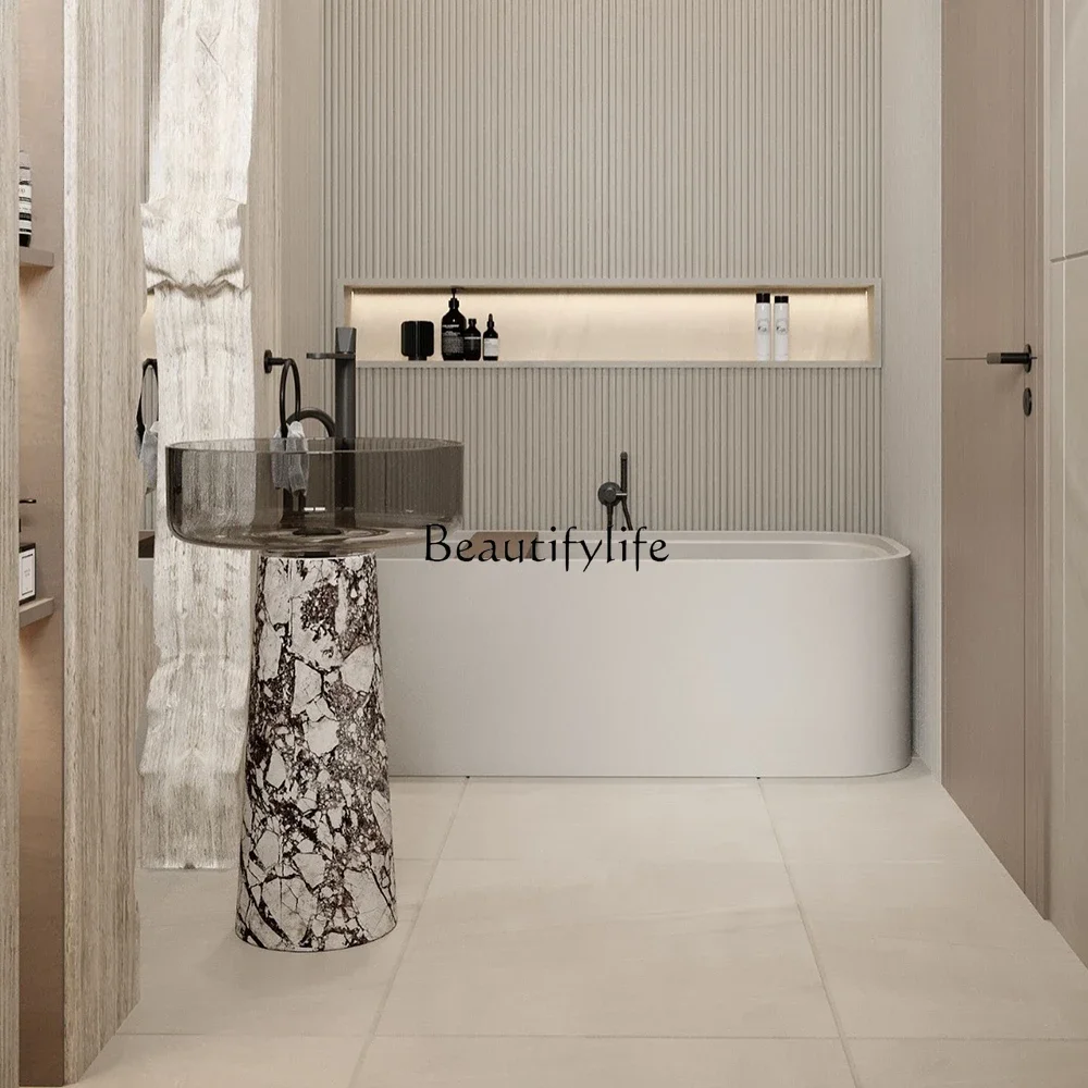 

Marble luxury stone balcony outdoor transparent floor-to-ceiling column basin washstand