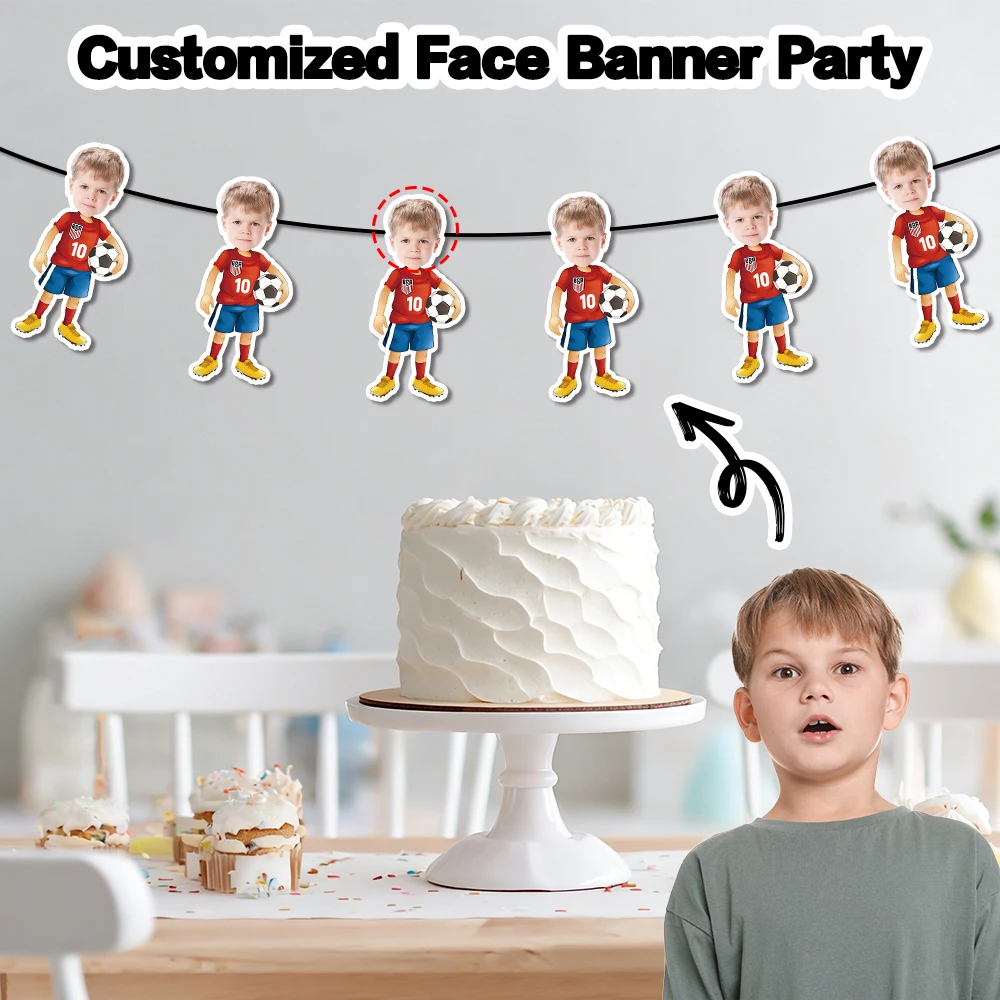 Individuell gestaltetes Fotobanner mit Fußballspieler-Motiv, perfekt für Fußball-Geburtstagsfeiern, Partyzubehör. – Detail 8