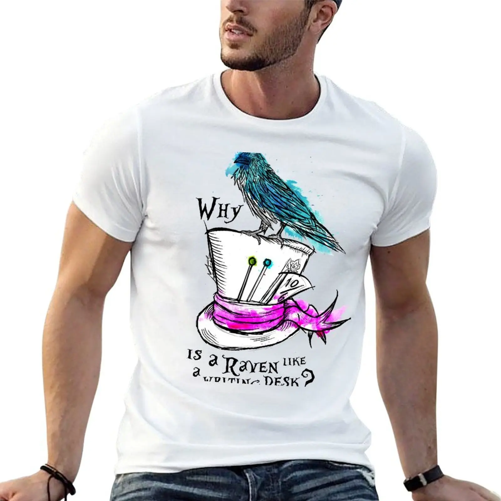 Why is a raven like a writing desk? T-Shirt Christmas Casual Short Sleeve Top