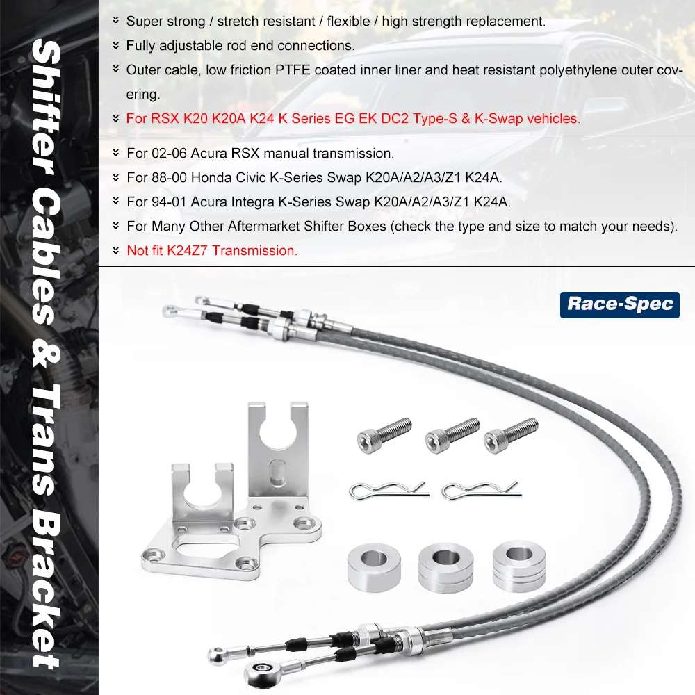 WLR Shifter Cables WithTrans Bracket Shift Linkage For RSX K20 K20A K24 K Series EG EK DC2 Race Type-S & K-Swap Vehicles SBP04