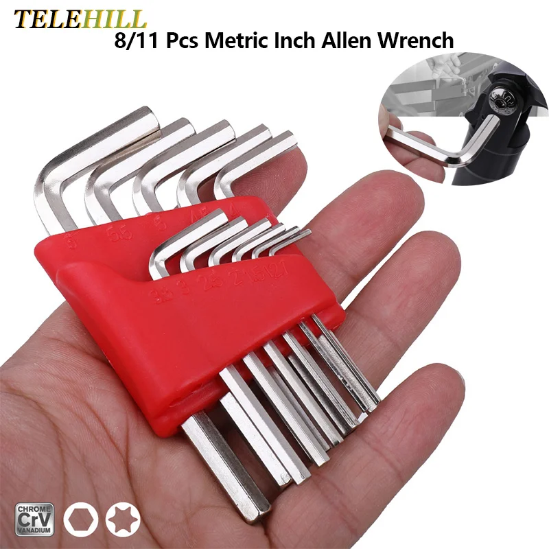 8/11 Pcs Allen Wrench L-Type Metric/Imperial Wrench Inch Allen Key Hexagon Wrench Short Arm Tool Set Portable Repair Hand Tool