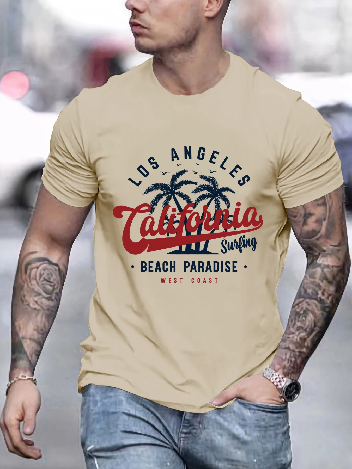 

Califonia Los Angeles Beach Prints T Shirt Man Breathable Hip Hop Male T-Shirts Soft Cotton Clothes Oversize Summer Short Sleeve