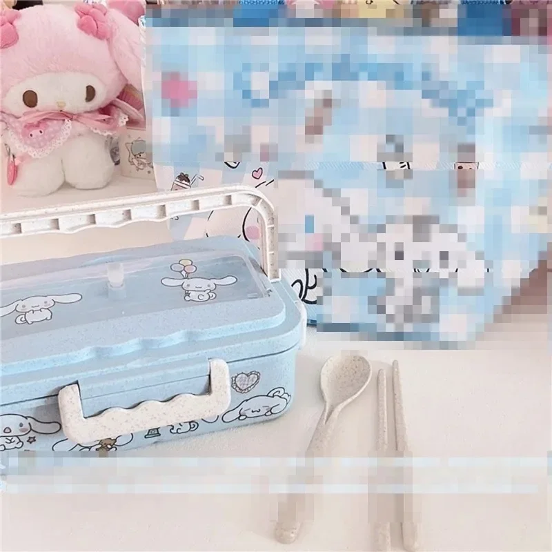 Cinnamoroll Kuromi My Melody Japanese Cartoon Cute Kawaii Straw Tableware Student Office Worker Portable Separated Lunch Box