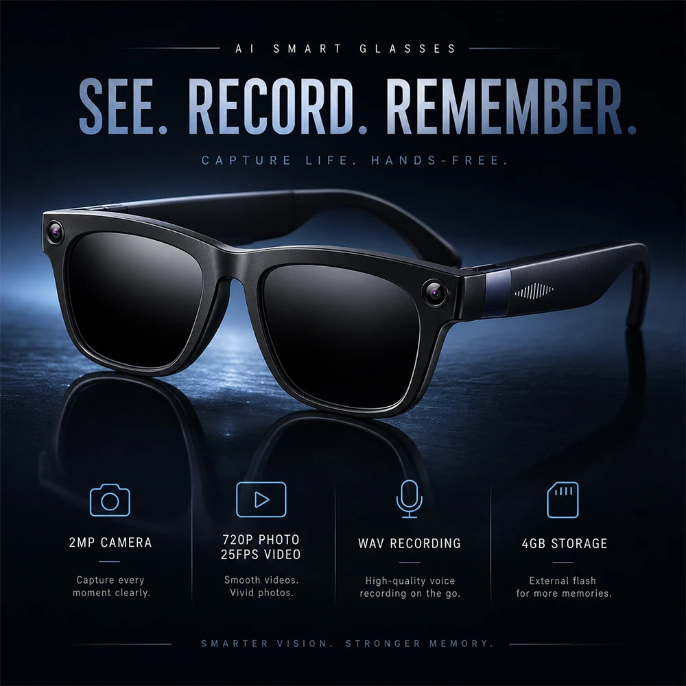 2026 AI Smart Glasses with 2MP Camera 720P Video WiFi 6 Transfer Bluetooth Calling 139 Languages Two Way Translation for Travel