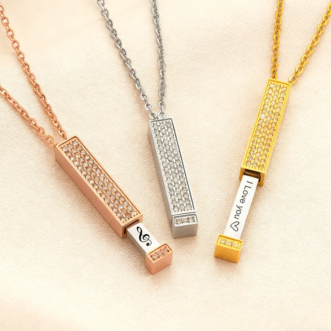 Customized Engraved Name Secret Sliding Necklace for Women Custom Date Name Text Retractable Zircon Necklace DIY Christmas Gift