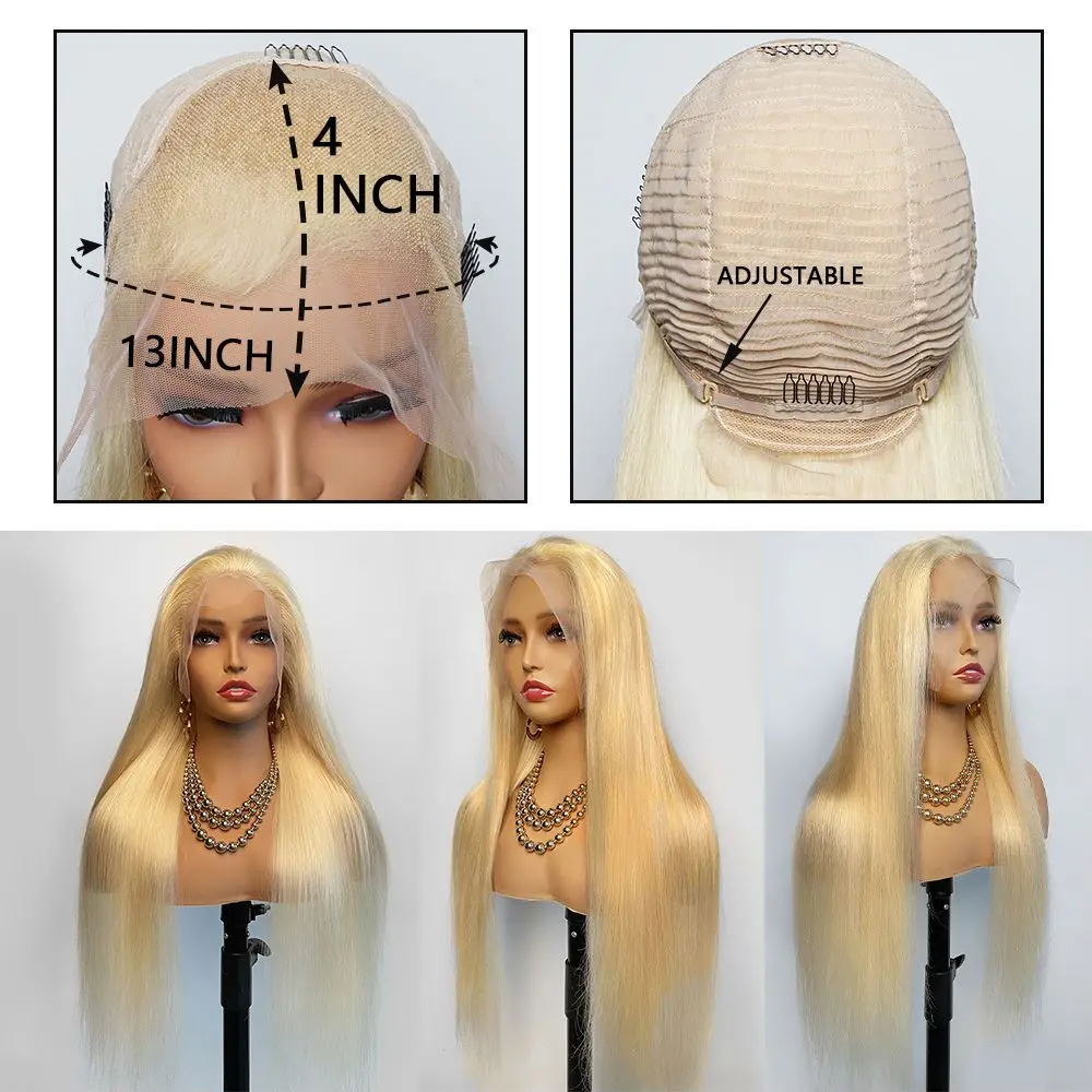 13x4 HD Transparent 613 Blonde Lace Frontal Human Hair Wigs 180% Density Brazilian Bone Straight 13x4 Lace Front Human Hair Wigs