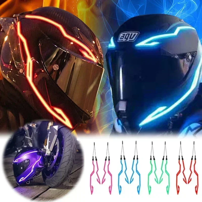 Motorcycle Bike NEW Waterproof LED Cold Light 4-in-1Helmet Strip EL Sticker Warning Lights Motorcycle Night Riding Accessories