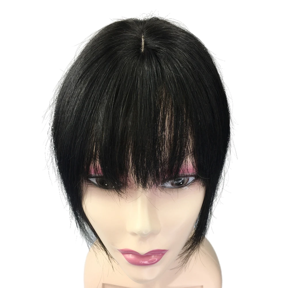 10x11cm Invisible Human Hair Toppers For Women Clip In Toppers With 3D Air Bangs Fringe Middle Part PU Scalp Wiglets Hairpieces