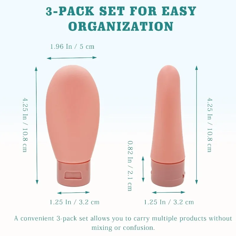 3pcs Travel Bottle Set 60ml Empty Coloured Silicone Travel Bottle Shampoo Lotion Shower Gel Refillable Squeeze Tube