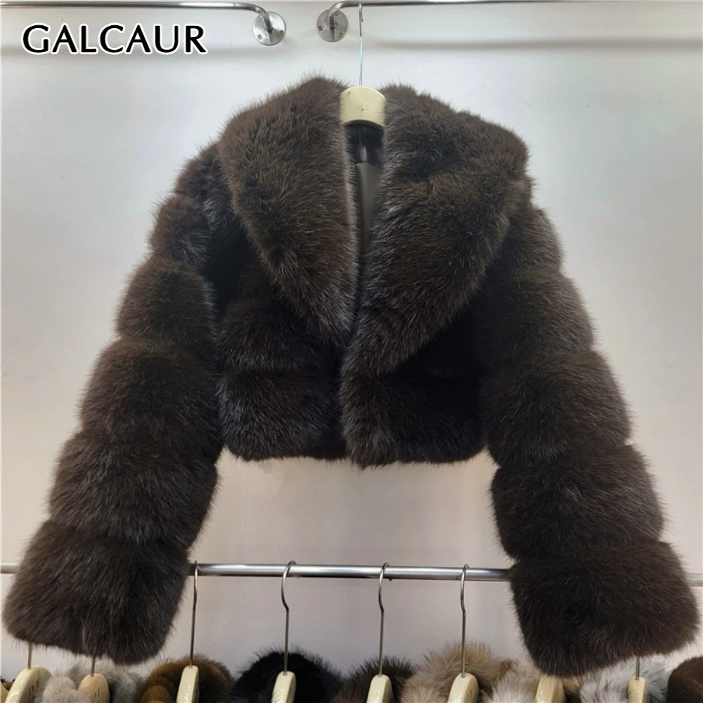 

GALCAUR Coffee Spliced Fur Basics Jacket Female Lapel Long Sleeve Loose Luxury Casual Women's Jackets Autumn Style Fashion New