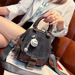 Denim kleiner Rucksack neue Kontrast farbe Frauen tasche Retro ethnischen Stil bestickt multifunktion alen Rucksack Cross body Bolsa