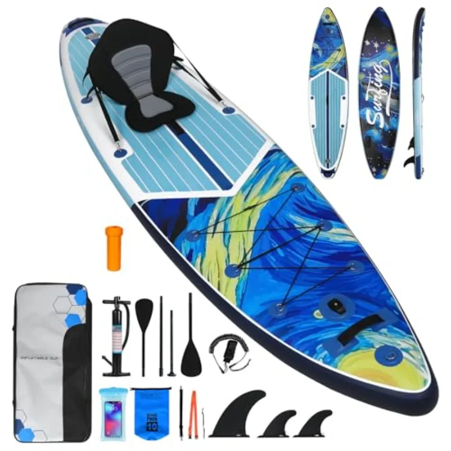 

Youth adult portable inflatable SUP paddle board for water sports PVC material blue-gray color includes non-slip deck kayak sea