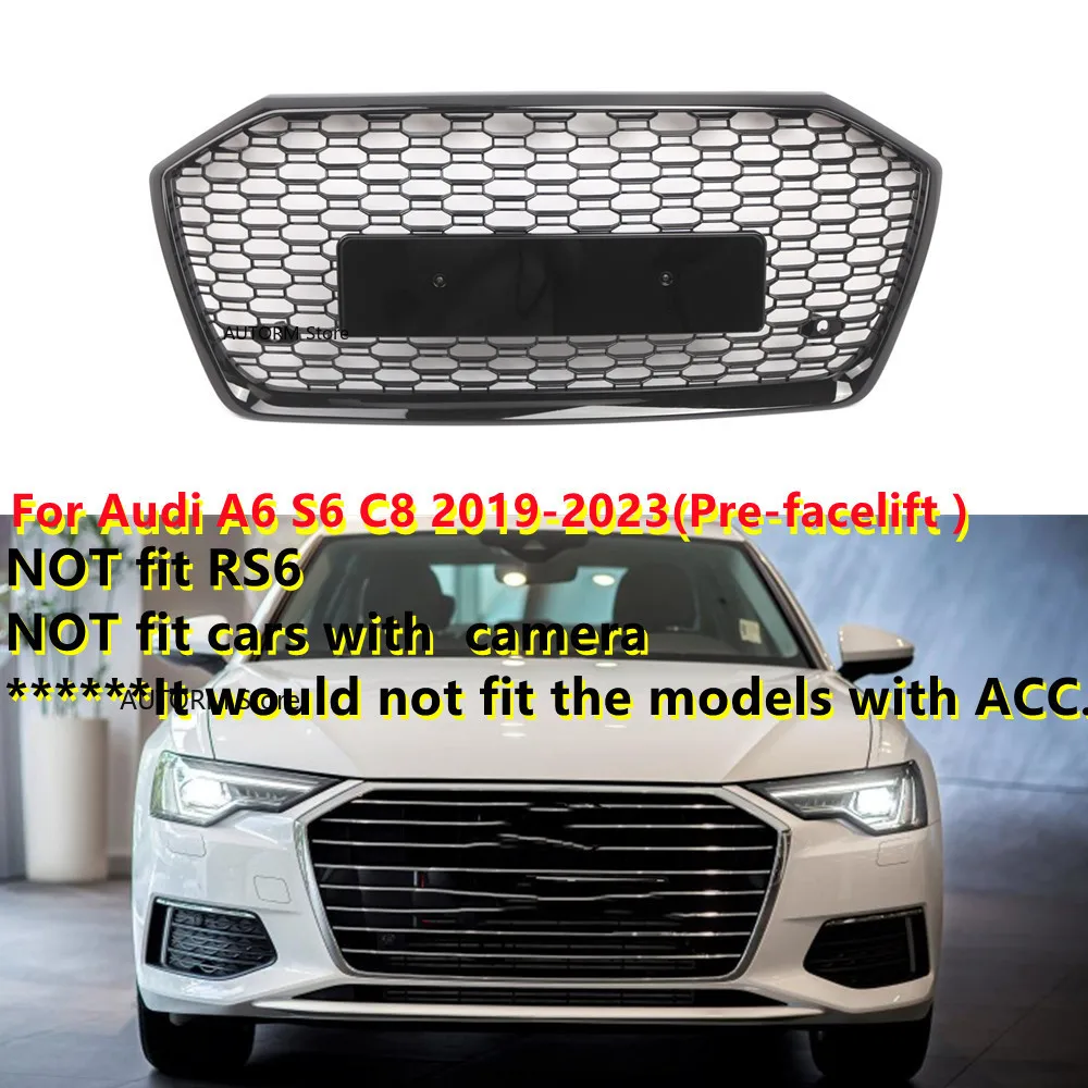 

Upgrade RS6 C8 Style Gloss Black Replacement Upper Grille For Audi A6 S6 C8 Pre-facelift 2019-2023 Front Bumper Grille