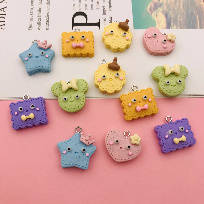 10pcs Hot Selling Resin Cute Newest Miniature Biscuit Charm for Keychain, Earring, Scrapbooking, DIY Making, Necklace