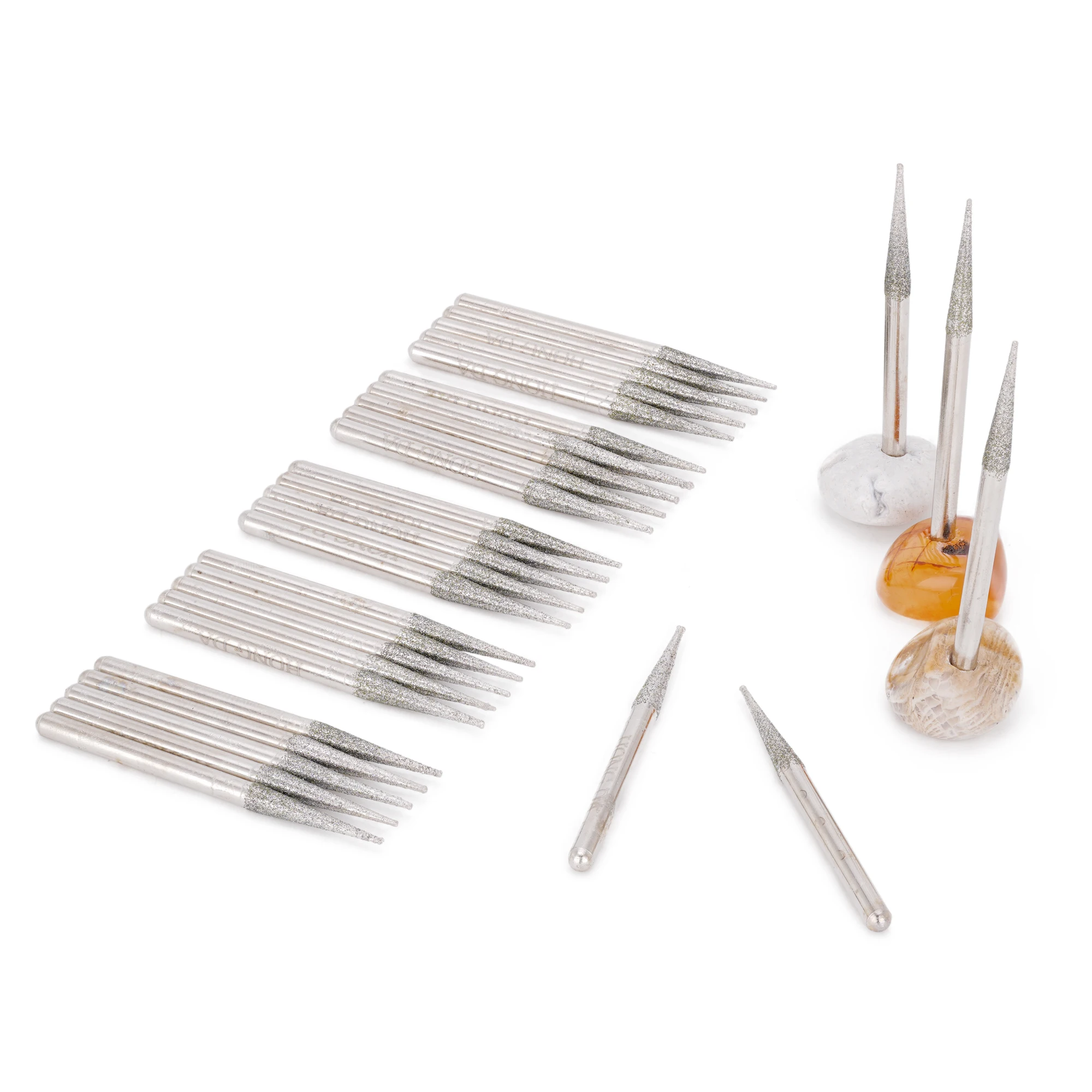 30Pcs 2.35/3mm Shank Diamond Rotary Burr Bits Set Tapered Point Grinding Head for Dremel Glass Stone Jewelry Lapidary Carving