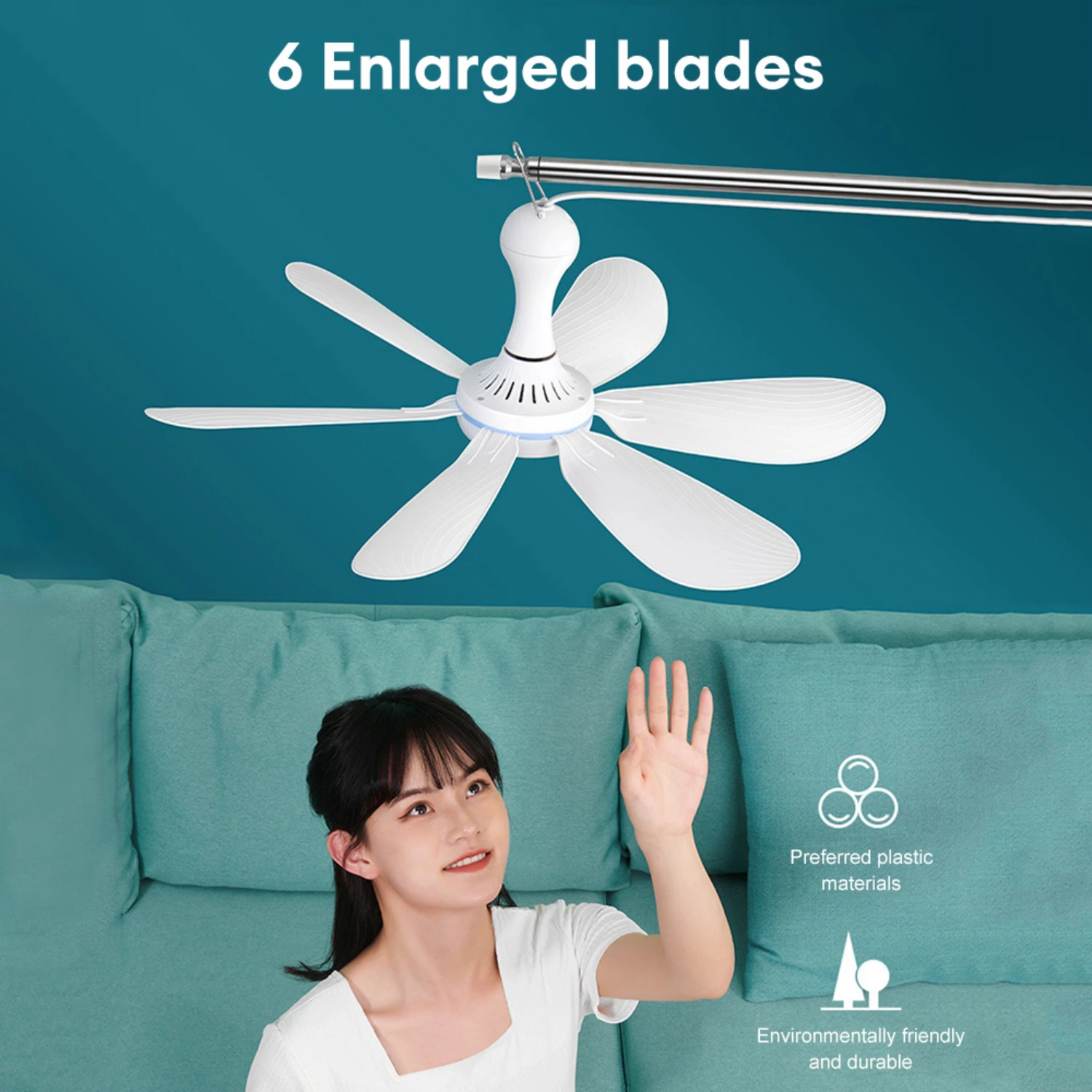 New Silent Ultimate Portable USB Ceiling Fan with 4-Speed Settings and Powerful 6 Blades - Ideal for Camping Tent Cooling - Outd