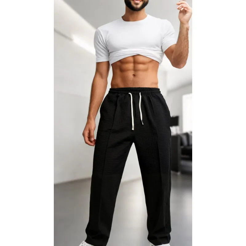 

Весенние и осенние повседневные брюки, мужские свободные спортивные повседневные вафельные мужские брюки с эластичной резинкой на талии