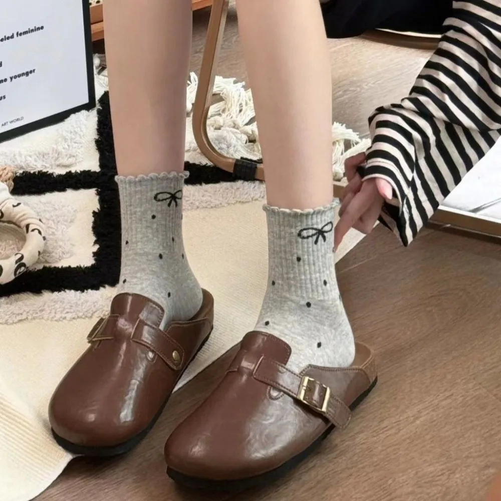 

New Cute Dot Socks Spring and Autumn Breathable Mid Tube Socks Casual Sweat Absorption Ruffle Dot Socking for Women