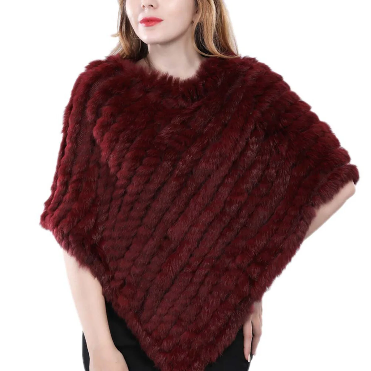 

Genuine Leather Rabbit Fur Shawl With Rabbit Fur Collar Women's Genuine Leather Fur Shawl New Arrival Women's Shawl