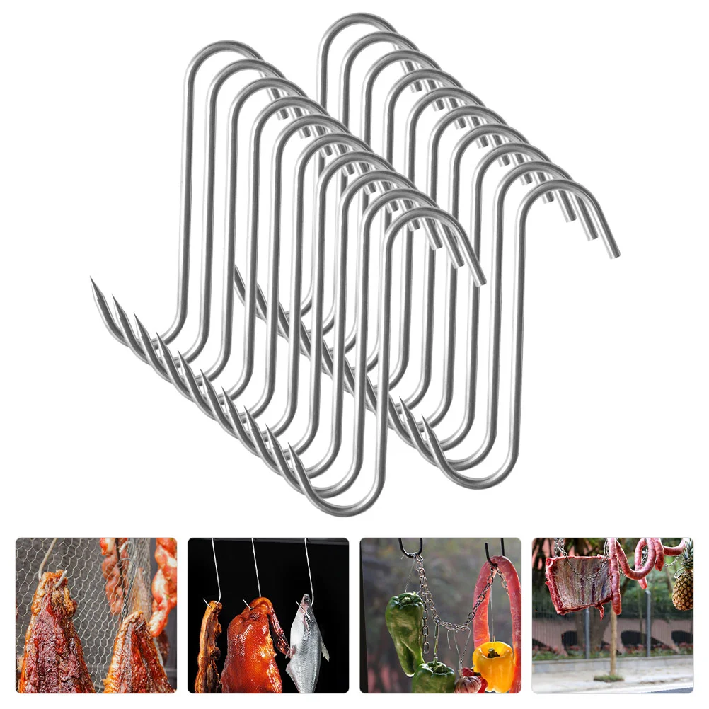 20 Pcs Meat Processing Hooks Boning Pot for Smoker Hangers Bacon up S-shaped Chicken Beef Sage Metal Small Household