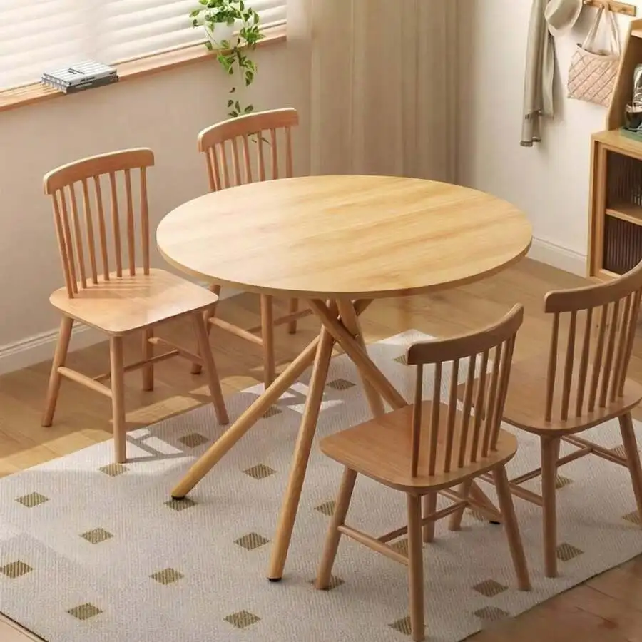37.4 Inch Round Dining Table For 4-6 People, Cross X Metal Leg Kitchen Dinner Table With Adjustable Foot Pads, Easy Assembly Sma
