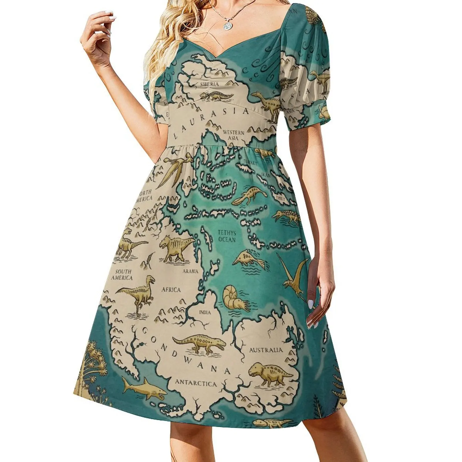 

map of the supercontinent Pangaea Short Sleeved Dress summer dress long sleeve dresses Woman's evening dress
