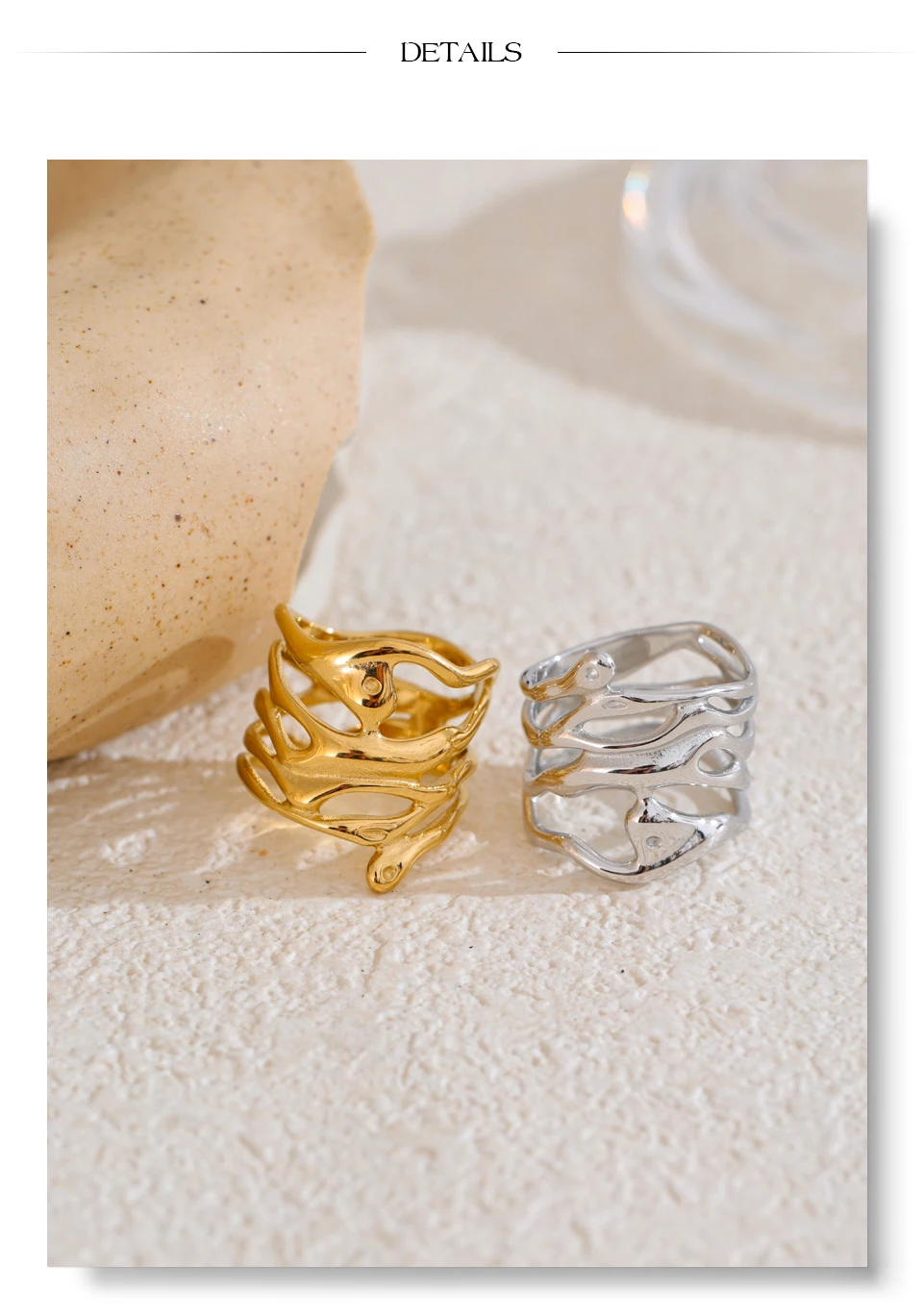 Yhpup # Trendiger 316L Edelstahl geschichteter hohler geometrischer breiter Ring Gold Silber Farbe 18K PVD plattiert Modeschmuck Geschenk – Detail 14