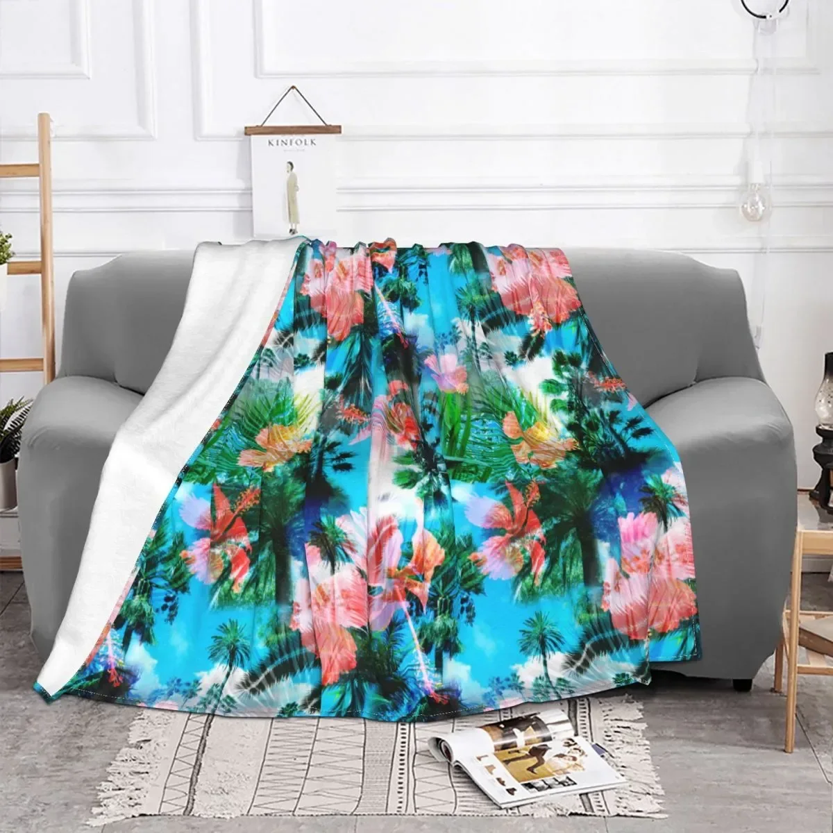 Colorful Hawaii Style Leaf Blanket Fleece Autumn/Winter Multi-function Super Soft Throw Blankets for Home Bedroom Bedspread