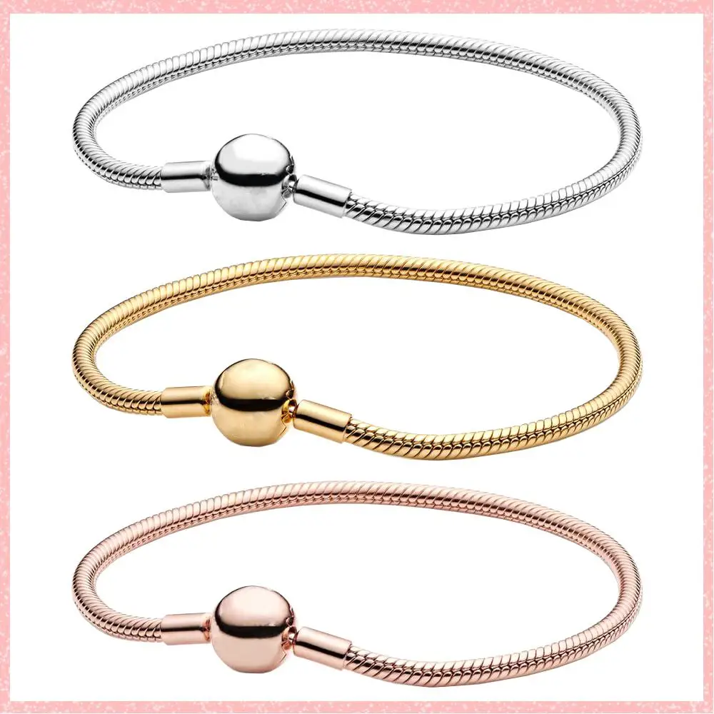 925 스털링 실버 오리지널 모멘트 기본 뱀 뼈 팔찌, 심플 클래식 여성 쥬얼리 선물, 매력에 맞는 DIY