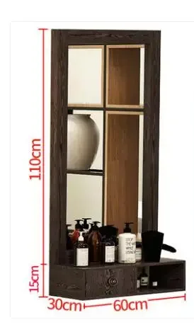 Barber\'s dressing table mirror solid wood retro dressing table single side low clearance wall hanging hair salon special