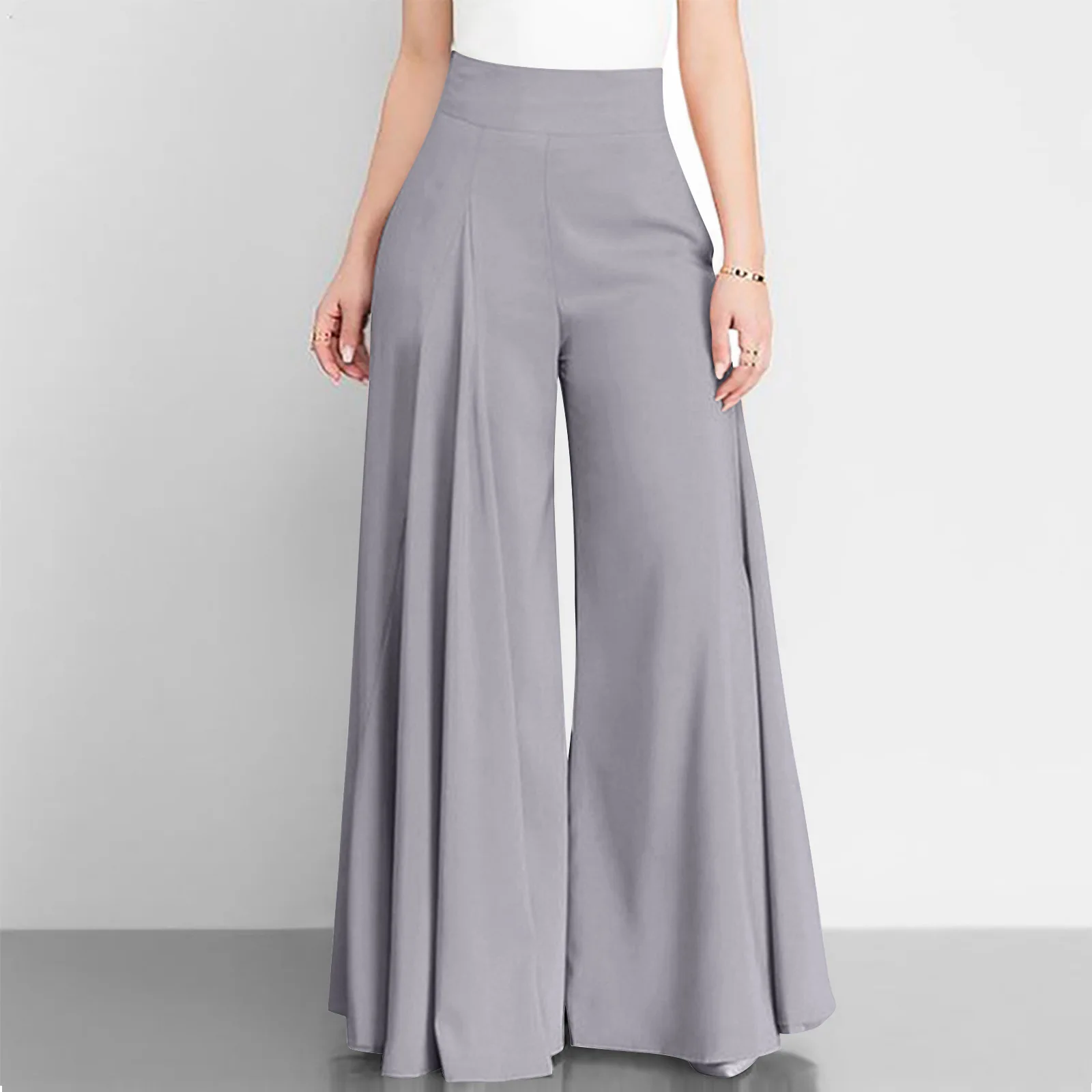 Women's Thin Trousers Zipper Wide Legs Solid Color High Waist Elegant Spring Office Commuting Simple Versatile Casual Pants