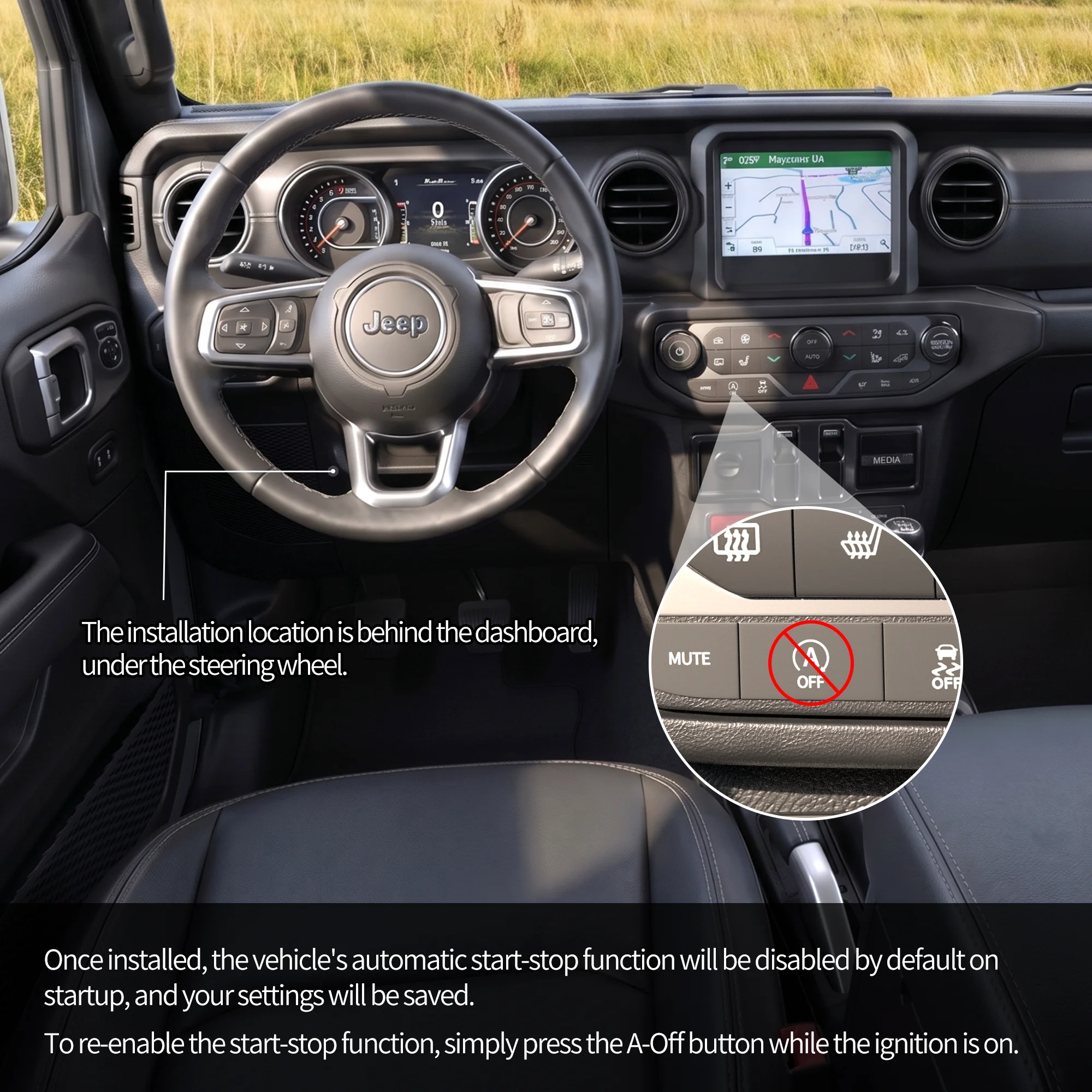 Auto Start Stop Eliminator Compatible with 2018-2024 Jeep Wrangler JL & 2020-2024 Gladiator JT Auto Stop Start Disable A-Off