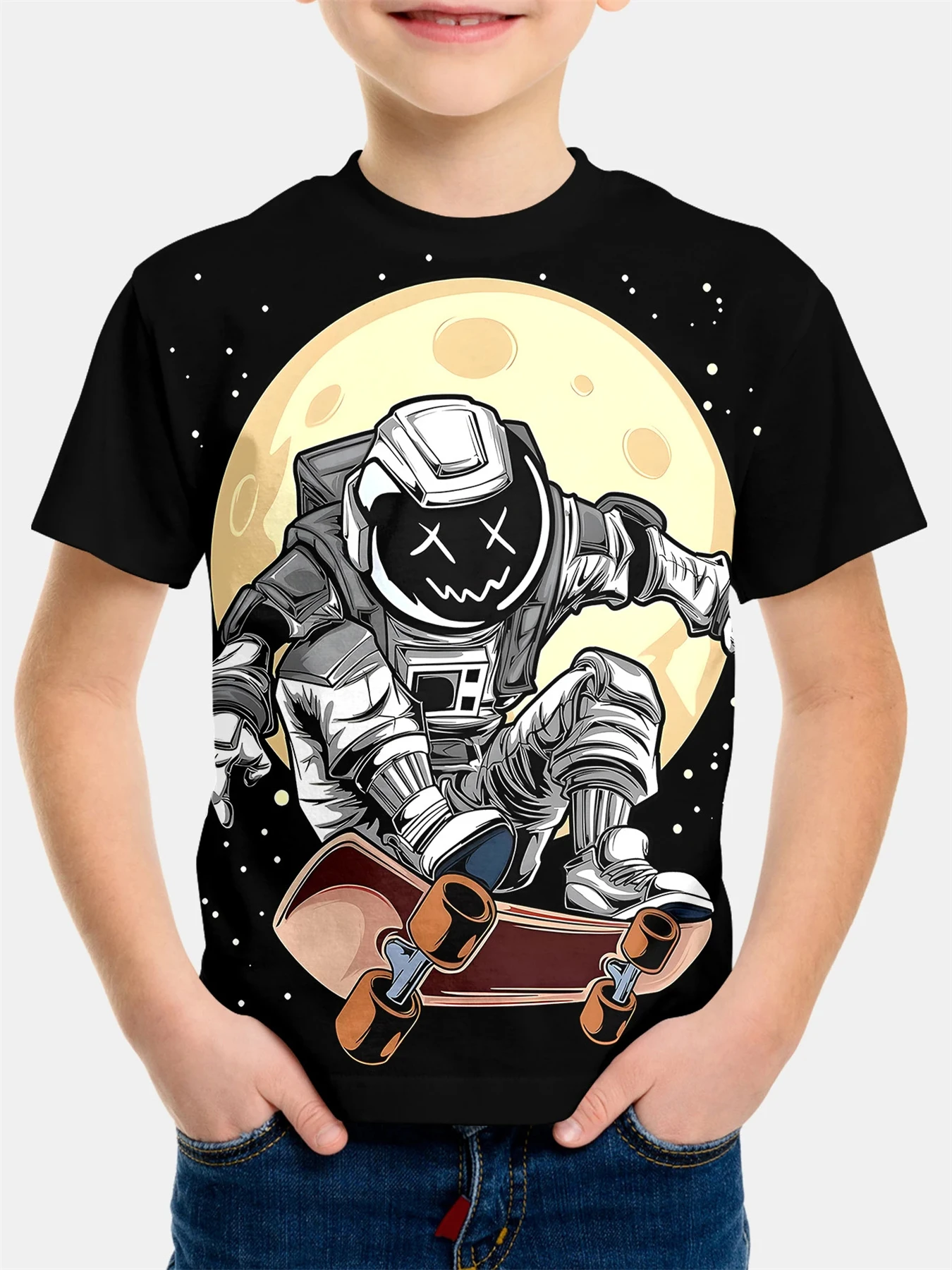 2024 Kids Clothes Astronaut Graphic T Shirts Short Sleeve Tops Summer Tees Boys T Shirts Round Neck Fashion Boys Summer Clothes