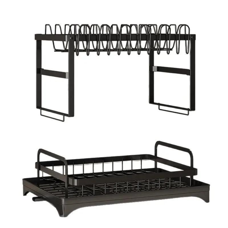 Double-layer large-capacity dish drain rack | With water guide tray, rust-resistant and durable, kitchen countertop storage rack view 2
