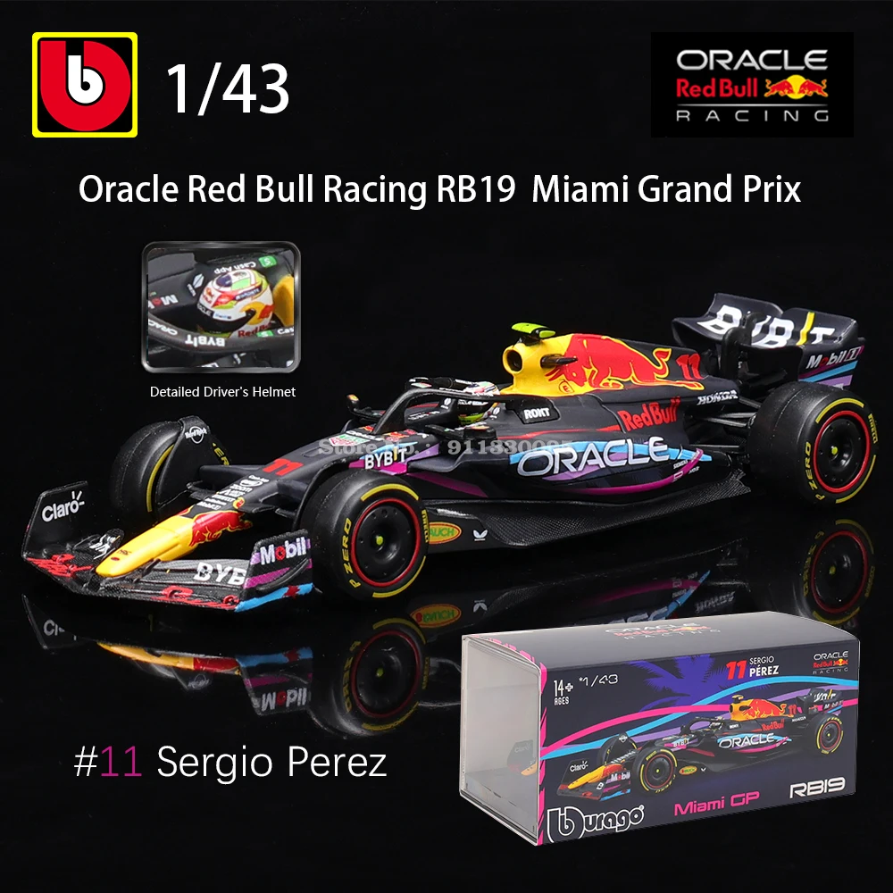 Bburago 1:43 2023 F1 Red Bull Racing RB19 Miami GP 1# Verstappen 11#  Perez racing model simulation car model alloy car toy