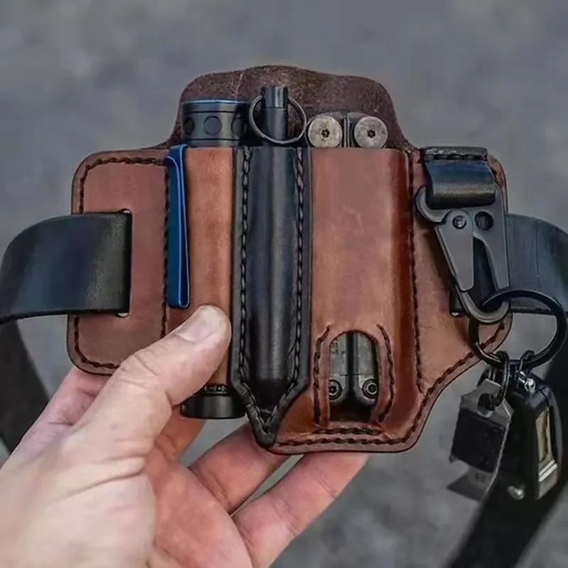 Leather/PU Sheath For Multitool Sheath EDC Pocket Organizer With Key Holder For Belt And Flashlight Camping Outdoor Tool